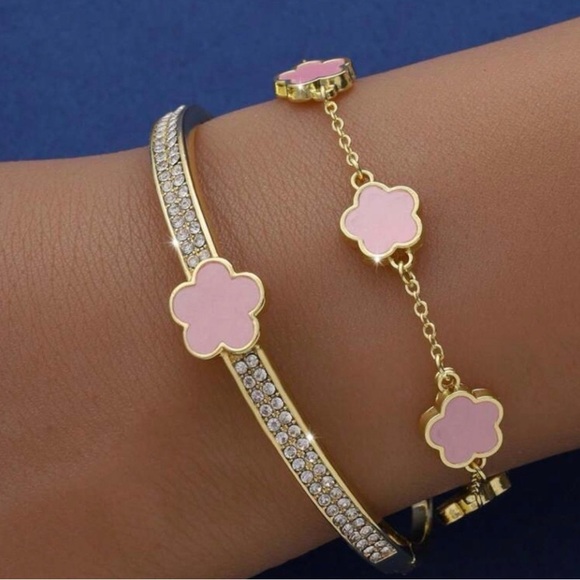 Jewelry - Gold and Pink Flower Bracelet Set